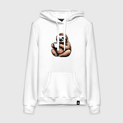 Женская толстовка-худи Ленивец пьет кофе