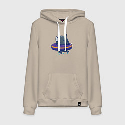 Толстовка-худи хлопковая женская Носорог в бассейне, цвет: миндальный