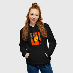 Толстовка-худи хлопковая женская Жираф в саванне, цвет: черный — фото 2