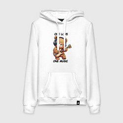 Толстовка-худи хлопковая женская Музыкант мишаня, цвет: белый