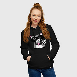 Толстовка-худи хлопковая женская Енот-девочка, цвет: черный — фото 2