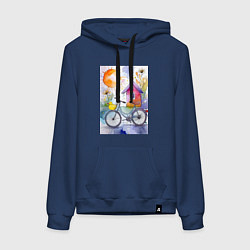Женская толстовка-худи Утенок на велосипеде - акварель
