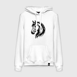 Толстовка-худи хлопковая женская Грациозная лошадь, цвет: белый