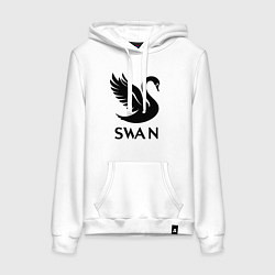 Толстовка-худи хлопковая женская Черный лебедь в полете, цвет: белый