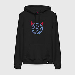 Толстовка-худи хлопковая женская Volleyball devil, цвет: черный