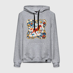 Женская толстовка-худи Новый год красной лошади с новогодними шарами