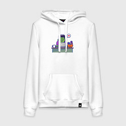 Толстовка-худи хлопковая женская Франкенштейн за столом, цвет: белый