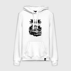 Женская толстовка-худи Ретро-Куба пальмы и автомобиль