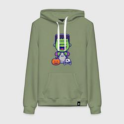 Толстовка-худи хлопковая женская Забавный Франкенштейн, цвет: авокадо