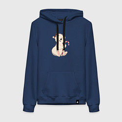 Толстовка-худи хлопковая женская Медвежонок с конфетой, цвет: тёмно-синий