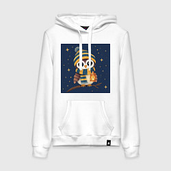 Толстовка-худи хлопковая женская Сова в шапке и шарфе с фонарём, цвет: белый