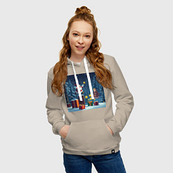 Толстовка-худи хлопковая женская Дед Морозио и Принцесса Снегурочка: вперёд за звёз, цвет: миндальный — фото 2