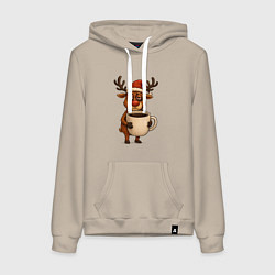 Женская толстовка-худи Уставший олень с кофе