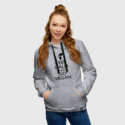 Толстовка-худи хлопковая женская Keep Calm & Go Vegan, цвет: меланж — фото 2
