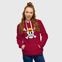 Толстовка-худи хлопковая женская Флаг Луффи, цвет: маджента — фото 2