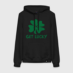 Толстовка-худи хлопковая женская Get lucky, цвет: черный