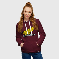 Толстовка-худи хлопковая женская Honda, цвет: меланж-бордовый — фото 2
