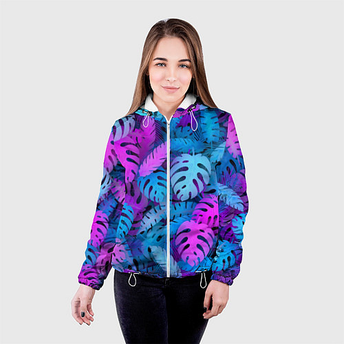 Женская куртка Сине-розовые тропики / 3D-Белый – фото 4