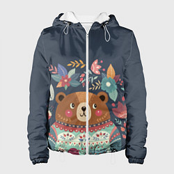 Куртка с капюшоном женская Осенний медведь, цвет: 3D-белый