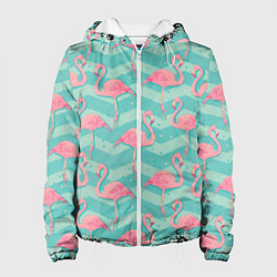Куртка с капюшоном женская Flamingo Pattern, цвет: 3D-белый