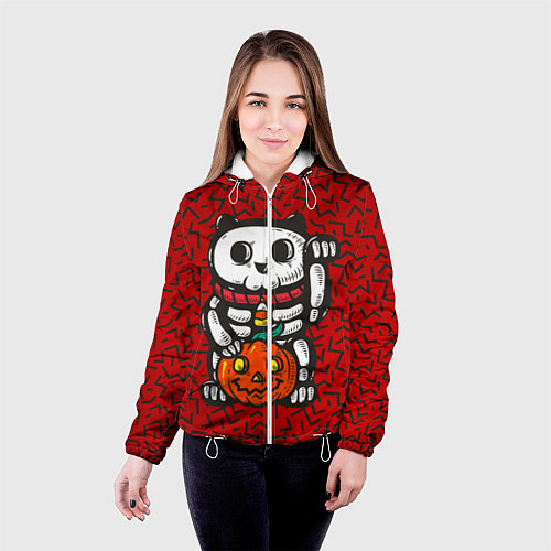 Женская куртка Хэллоуинский кот / 3D-Белый – фото 4