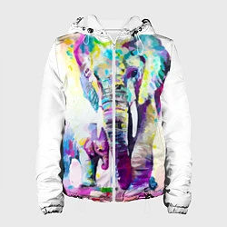 Куртка с капюшоном женская Акварельные слоны, цвет: 3D-белый