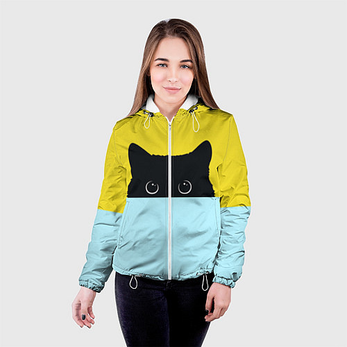 Женская куртка Черный кот выглядывает / 3D-Белый – фото 4