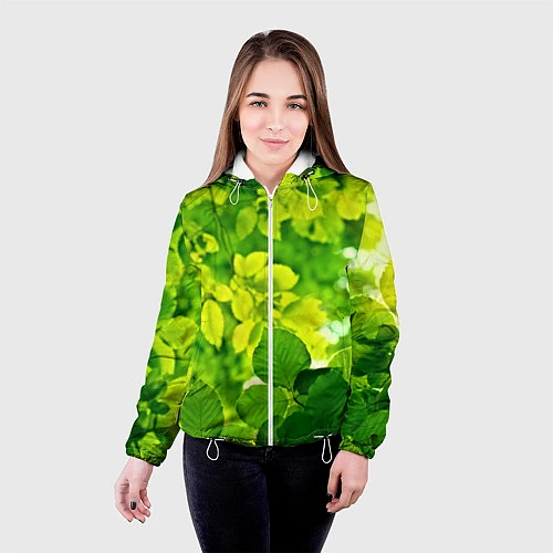 Женская куртка Зелёные листья / 3D-Белый – фото 4