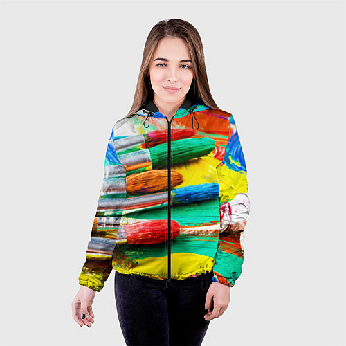 Женская куртка Кисти и краски / 3D-Черный – фото 4