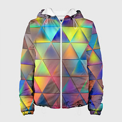 Куртка с капюшоном женская Разноцветные треугольники, цвет: 3D-белый