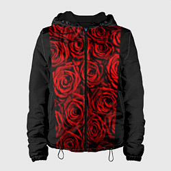 Куртка с капюшоном женская Унисекс / Красные розы, цвет: 3D-черный