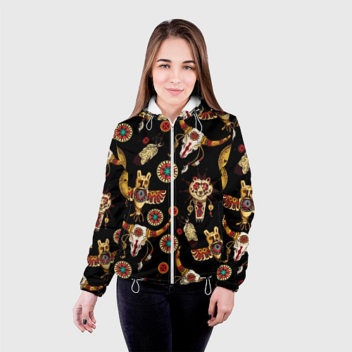 Женская куртка Индейские культовые символы / 3D-Белый – фото 4