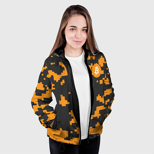 Женская куртка Bitcoin: Orange Camo / 3D-Черный – фото 3