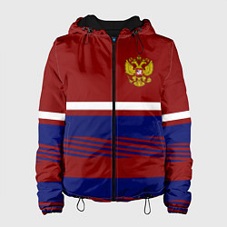 Куртка с капюшоном женская Герб РФ: Красный стиль, цвет: 3D-черный