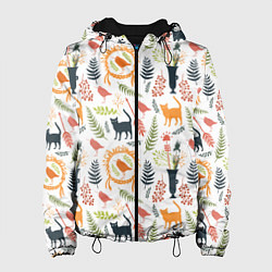 Куртка с капюшоном женская О кошках и птичках, цвет: 3D-черный