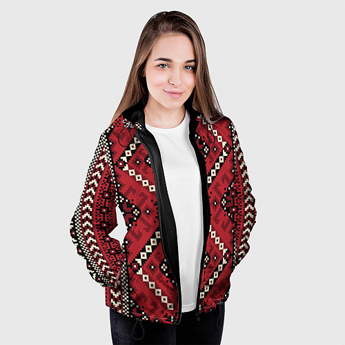 Женская куртка Славянский орнамент: красный / 3D-Черный – фото 3