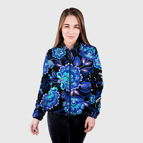Женская куртка Синяя хохлома / 3D-Черный – фото 4