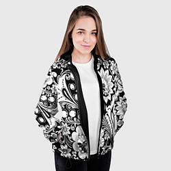 Куртка с капюшоном женская Хохлома черно-белая, цвет: 3D-черный — фото 2