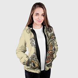 Куртка с капюшоном женская Восточный дракон, цвет: 3D-черный — фото 2