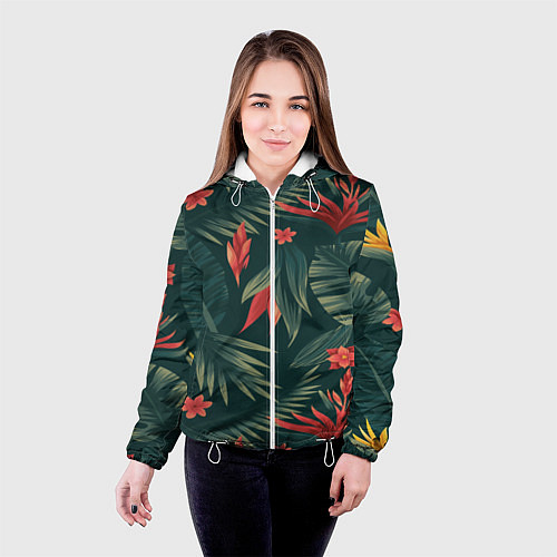 Женская куртка Зеленые тропики / 3D-Белый – фото 4