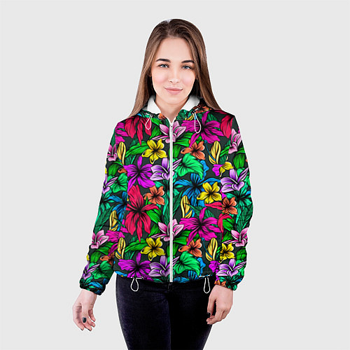 Женская куртка Яркий гибискус / 3D-Белый – фото 4