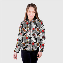 Куртка с капюшоном женская Игральные карты и фишки, цвет: 3D-черный — фото 2