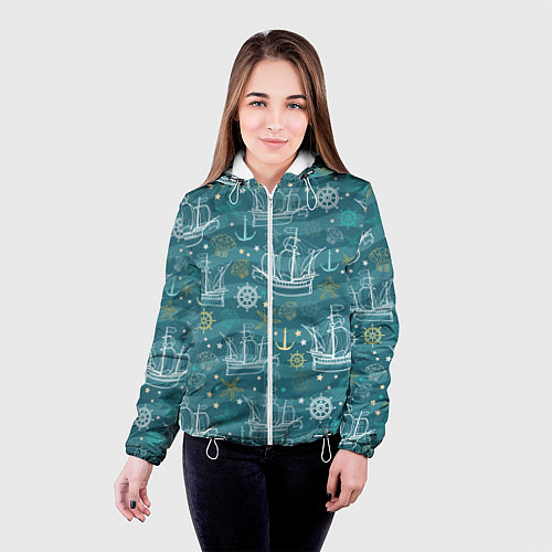 Женская куртка Парусники в море - паттерн / 3D-Белый – фото 4