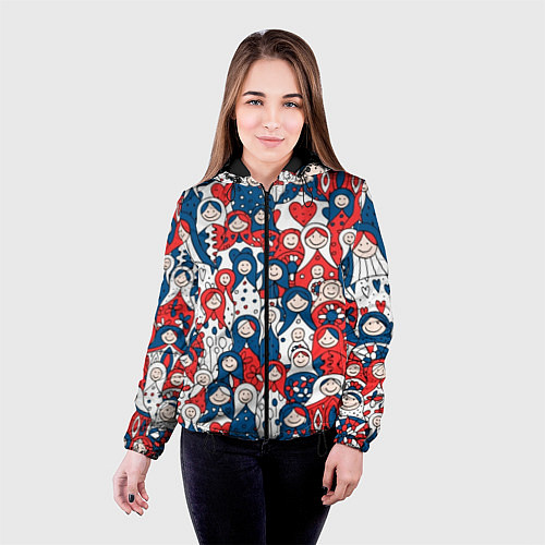 Женская куртка Русские матрешки триколор / 3D-Черный – фото 4