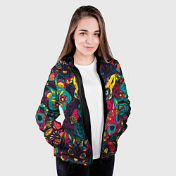 Куртка с капюшоном женская Мексиканский день мёртвых у кошек, цвет: 3D-черный — фото 2