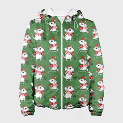 Куртка с капюшоном женская Мышата - паттерн, цвет: 3D-белый