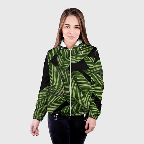 Женская куртка Тропические большие листья / 3D-Белый – фото 4