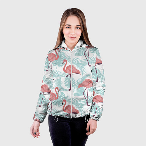 Женская куртка Узор фламинго и тропических растений / 3D-Белый – фото 4