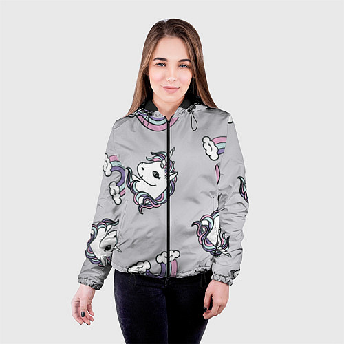 Женская куртка Радужный единорог / 3D-Черный – фото 4
