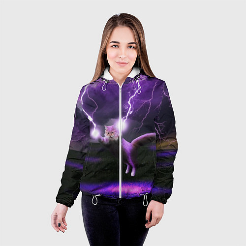 Женская куртка Кот и Молнии / 3D-Белый – фото 4